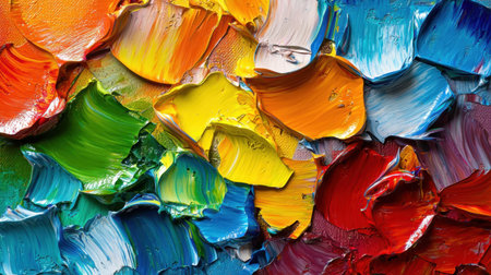 This stunning image showcases a vibrant palette of oil paints with dynamic brushstrokes, perfect for conveying artistry, creativity, and colorful expression in various projects.の素材