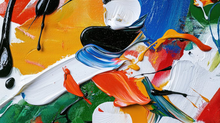 Eye-catching abstract painting showcasing vibrant colors and dynamic brush strokes. A perfect piece to enhance any creative environment or artistic collection.の素材