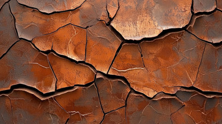 A stunning close-up of a rustic cracked surface with rich textures in earthy tones. Ideal for backgrounds, abstract art, or design projects.の素材