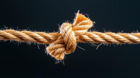 This close-up image showcases a single rope knot, emphasizing its detailed textures and colors. The image highlights the craftsmanship and strength inherent in knot-tying techniques.の素材