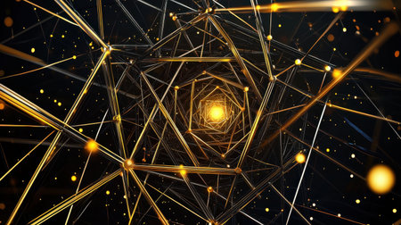 This image showcases an abstract spiral structure illuminated by glowing lights, creating a mesmerizing depth. It combines technology and geometry for a stunning visual effect.の素材