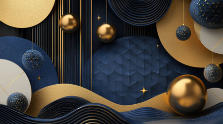 Explore this captivating abstract geometric background featuring golden spheres and rich textures. Ideal for modern design projects, this artwork offers elegance and sophistication.の素材