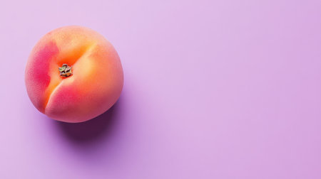 A fresh peach sits elegantly on a soft purple background, embodying vibrant colors and natural beauty, ideal for food photography or design projects.の素材