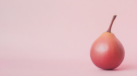 A fresh red pear stands elegantly against a soft pink background, showcasing its vibrant color. Ideal for culinary projects, design inspiration, or health topics.の素材