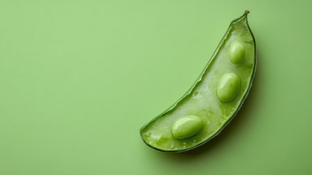 A fresh green pea pod showcases smooth greens against a vibrant backdrop. Perfect for culinary, healthy eating, or gardening concepts.の素材
