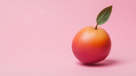 A vibrant apple rests on a soft pink background, featuring a delicate green leaf. This image captures the essence of freshness and simplicity, ideal for food and health themes.の素材