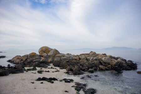 Beautiful sandy beach Samil in Vigo, Vigo, Galicia, Spain, Europeの写真素材