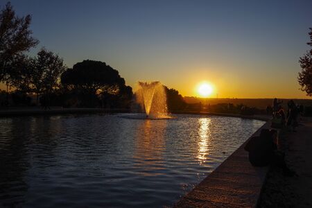 Sunset above Madrid, view from Debod Temple, Madrid, Spain, Europeの写真素材