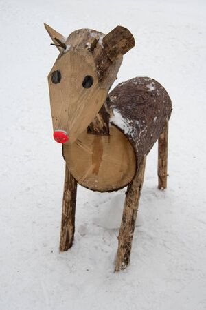 Wooden deer on Czech mountains, Bila, Czech Rebublic, Europeの写真素材