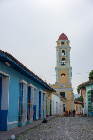 Church steeple on colorific street of Trinidad, Cuba, Caribbeanのeditorial素材