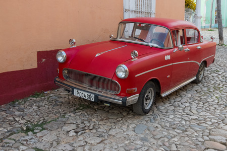 Trinidad, Cuba - Jul 7 2018: Old timer car on streets of Trinidadのeditorial素材