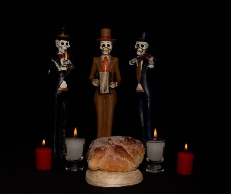 halloween dead mariachi musician pan muerto candles velas white red darknessの写真素材