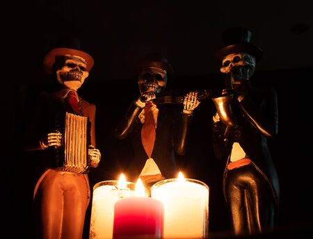 halloween dead mariachi musician muerto candles velas white red darknessの写真素材