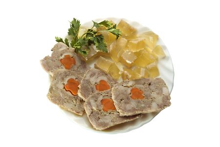 The juicy meat cut by slices and square tasty jam