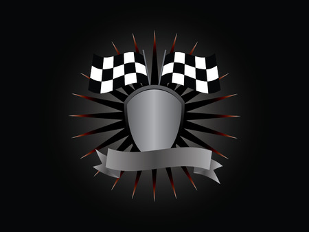 The emblem of the winner, shield, flag, banner, lettering on a black background.のイラスト素材