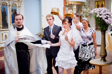 Wedding of newlyweds in the church. Kazakhstan - Almaty, 18 July 2010のeditorial素材