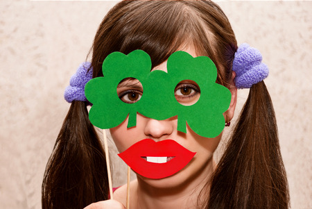 Cheerful pretty funny woman in carnival mask.の写真素材