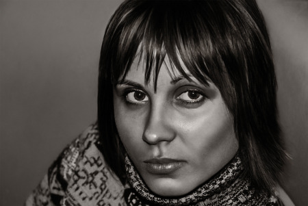 Black and white portrait of very attractive girlの写真素材