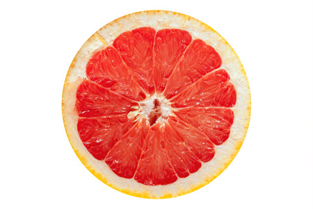 Slices of ripe red grapefruit isolated on white background.の写真素材