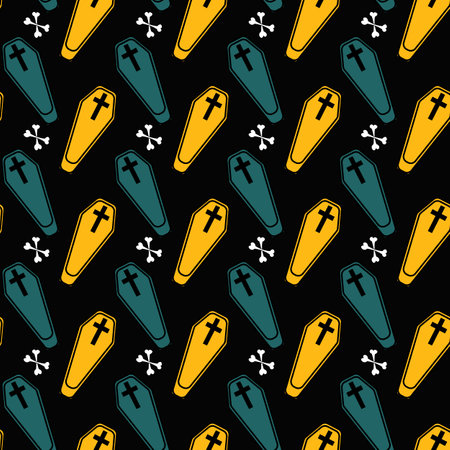 Yellow and green coffins on black backgroundのイラスト素材