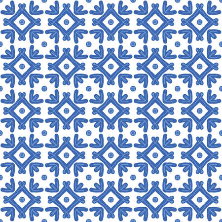 Geometric blue seamless pattern black on white background