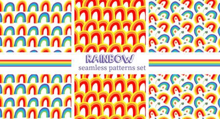 Cute doodle rainbows seamless pattern for decoration of childrens clothing, gift wrapping, postcards.のイラスト素材