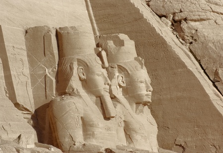 architectural detail of the historic Abu Simbel temples in Egypt (Africa) showing some huge ancient stone sculpturesの写真素材