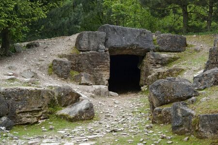 outdoor shot showing the entrance of a man-made caveの写真素材