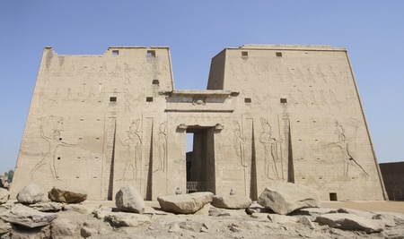 facade of the Horus temple in Egypt の写真素材