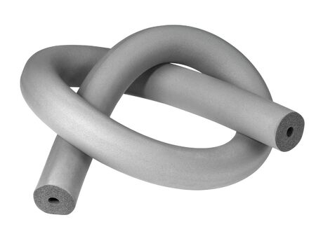 piece of a knoted insulating tube in white backの写真素材