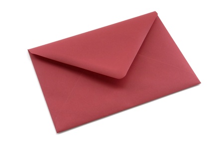 Studio photography of a red envelope isolated on white, with shadow