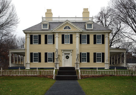 the historic Longfellow House in Cambridge (Massachusetts, USA) at early winter timeのeditorial素材