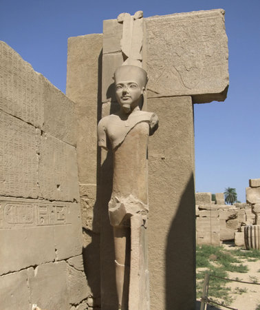 ancient scenery with stone sculpture around Precinct of Amun-Re in Egypt in sunny ambianceのeditorial素材
