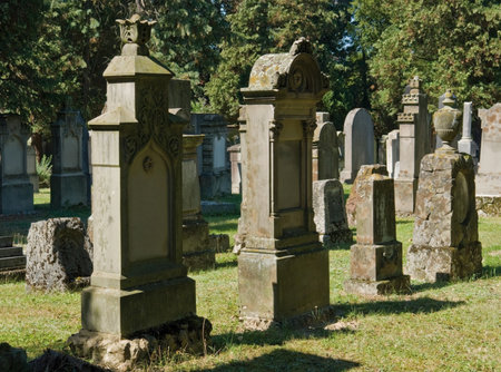 detail of a jewish graveyard with lots of gravestones in Freiburg (Southern Germany)