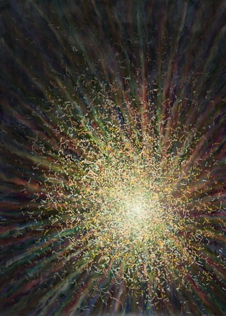 picture painted by me, named Concentration, it shows a colorful, radial striped back with...
