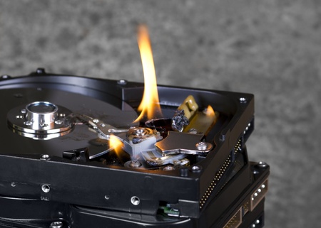 detail shot showing some burning hard disk drivesの写真素材