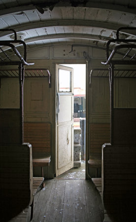 indoor shot of a historic railway car in Southern Germanyのeditorial素材