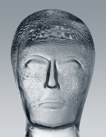 profile shot of a generic human &quot,dummy&quot, head made of glass in gradient  grey back
の写真素材