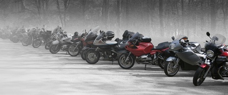 modified outdoor shot showing lots of motorbikes in a row