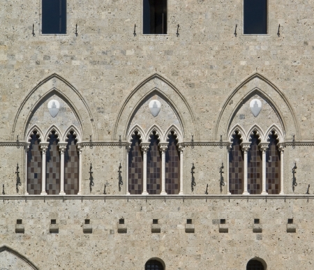 architectural detail around Piazza Salimbeni in Siena  Italy の写真素材
