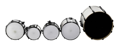 set of white drums in white backの写真素材