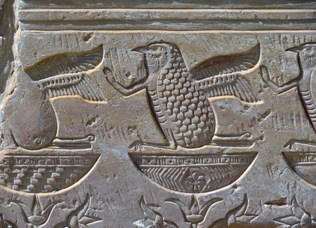 architectural detail seen on Deir el-Hagar Temple in Egyptのeditorial素材