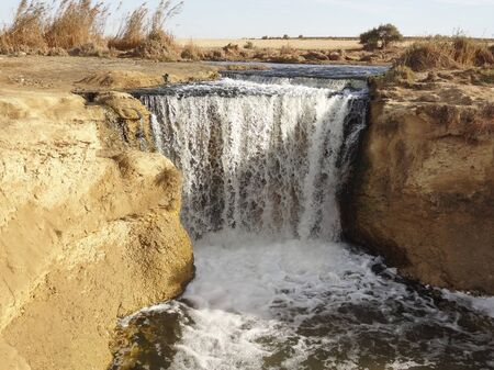 the Wadi Elrayan waterfalls in Egyptの写真素材