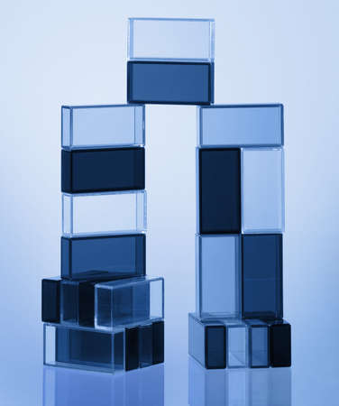 translucent plastic blocks in blue ambianceの写真素材