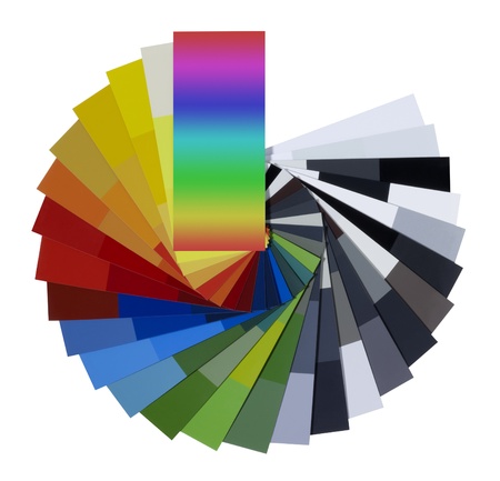 studio photography of a spread color chart isolated on whiteの写真素材