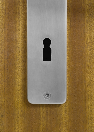 wooden door detail including a keyholeの写真素材