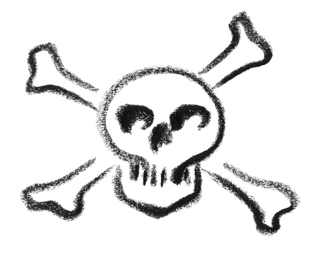 crayon painted skull with crossed bones as a danger symbol in white backの写真素材