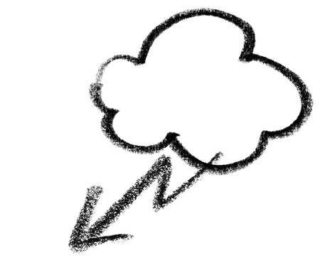 crayon-sketched illustration of a cloud and lightning flashの写真素材