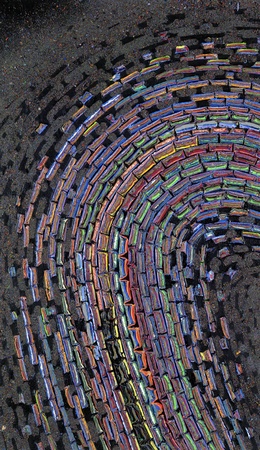 abstract painting done by me showing a fragmented colorful curveの写真素材