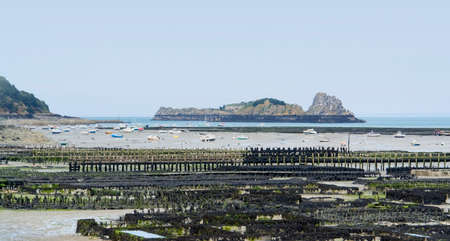 lots of oyster beds at a town in Brittany named Cancaleの写真素材